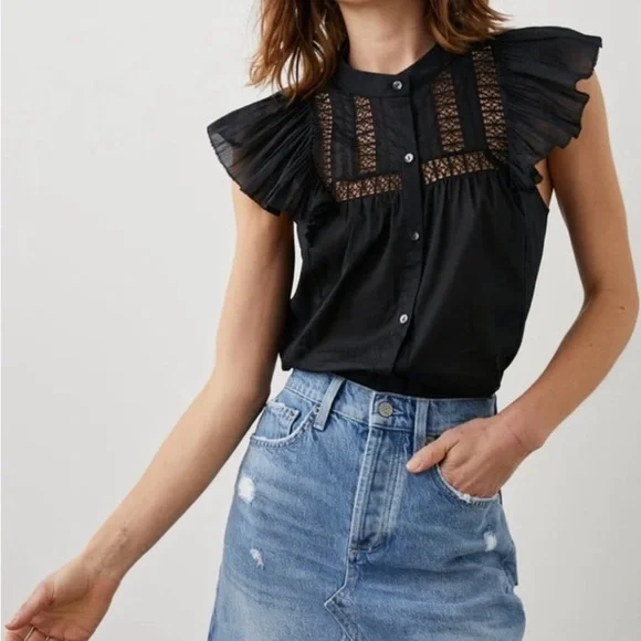 NWOT Rails Louella Flutter Black Ruffled Blouse - Picture 3 of 9